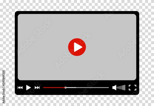 Fototapeta Multimedia video player for web and mobile apps. Chat video frame in flat style. Play video window with navigation icons, play button icon. Vector illustration on a transparent background.