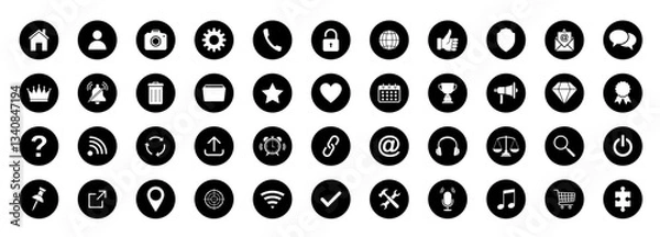 Fototapeta Web icon set. Home, email, address, globe, chat, message, mail, telephone, information, support, search, website, icon. Contact and web icons set. Website set icon vector.