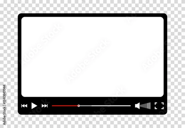 Obraz Multimedia video player for web and mobile apps. Chat video frame in flat style. Play video window with navigation icons, play button icon. Vector illustration on a transparent background.