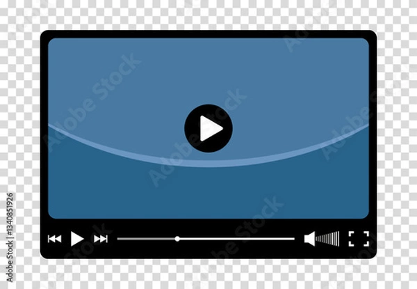 Obraz Multimedia video player for web and mobile apps. Chat video frame in flat style. Play video window with navigation icons, play button icon. Vector illustration on a transparent background.