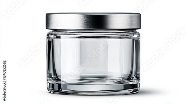 Fototapeta Clear glass jar with a sleek metal lid, perfect for storing various items.
