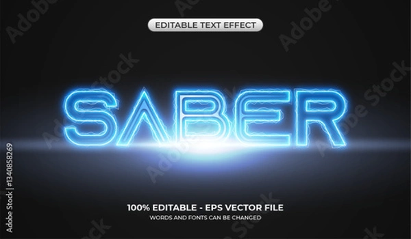 Fototapeta Realistic Saber text effect. Editable text glows in the dark. Neon light effect
