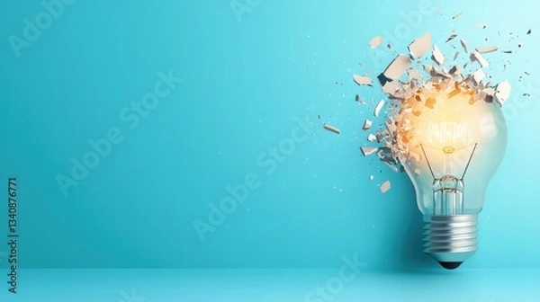 Fototapeta lightbulb idea creative thinking Broken lightbulb with a single glowing filament, representing perseverance and overcoming obstacles.
