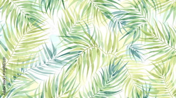 Fototapeta Watercolor pattern green leaves on white background