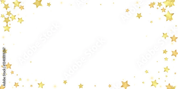 Fototapeta Magic stars vector overlay. Gold stars scattered around randomly, falling down, floating. Chaotic dreamy childish overlay template. Miraculous starry night vector on white background.