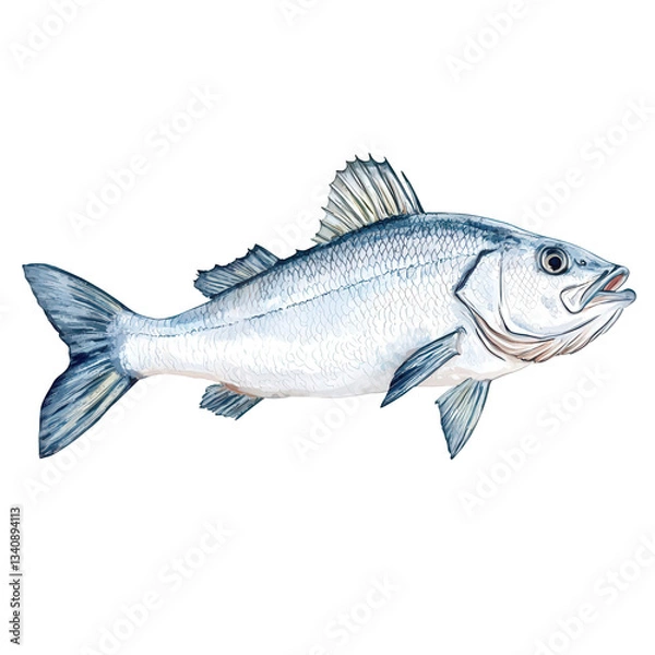 Fototapeta A detailed illustration of a fish showcasing its scales, fins, and mouth, emphasizing its aquatic features.