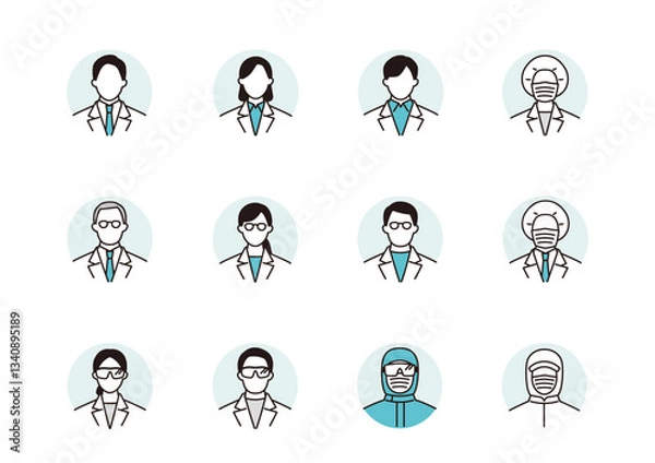 Fototapeta 研究チームのアイコンセット　円背景