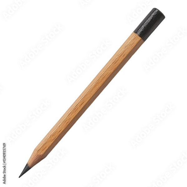 Obraz A wooden pencil with a sharpened tip and a black end, displaying a natural finish and simple design, Transparent Background.