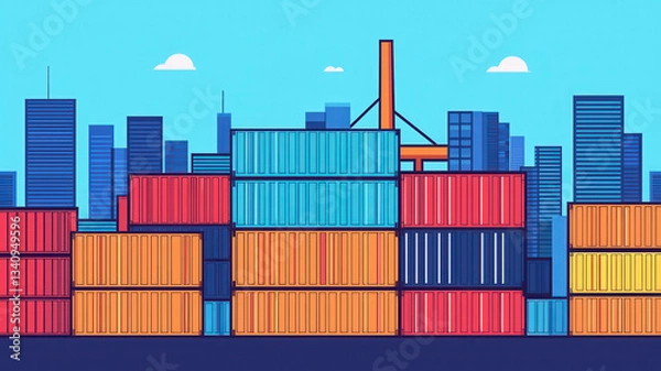 Obraz Colorful shipping containers stacked in cityscape