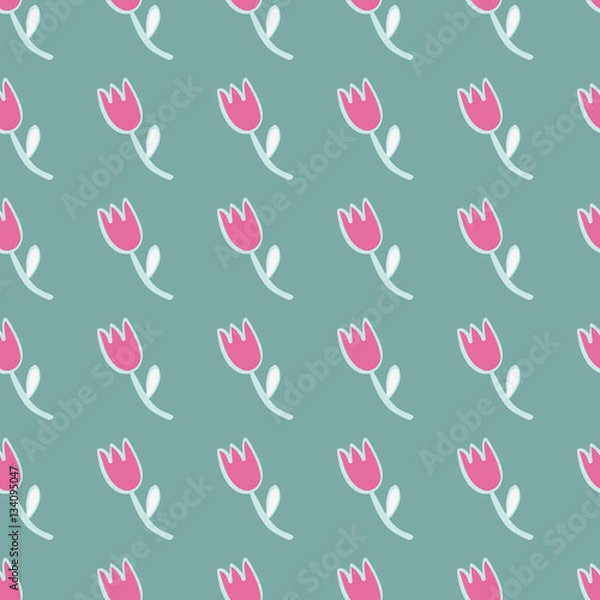 Fototapeta Tulips seamless pattern. 