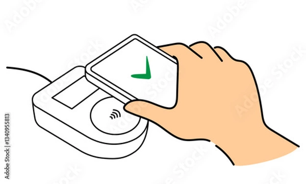 Fototapeta スマートフォンで非接触型決済をするイラスト