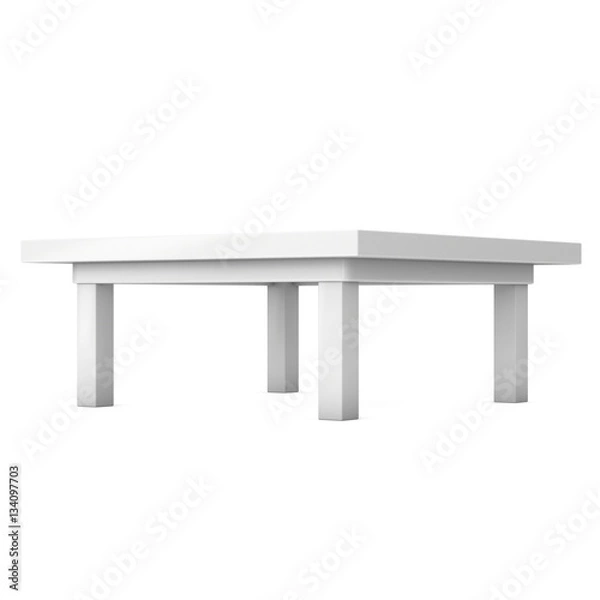 Fototapeta White Table. 3D render isolated on white. Platform or Stand Illustration. Template for Object Presentation.