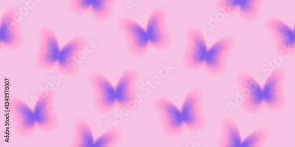 Obraz Seamless pattern with aura gradient butterflies in pink, purple colors. Soft print design background for fabric wallpaper, textile cover, wrapping paper, backdrop.