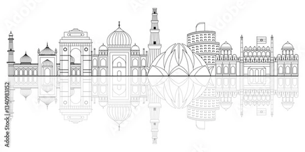 Obraz India Travel Line Banner with City Skyline