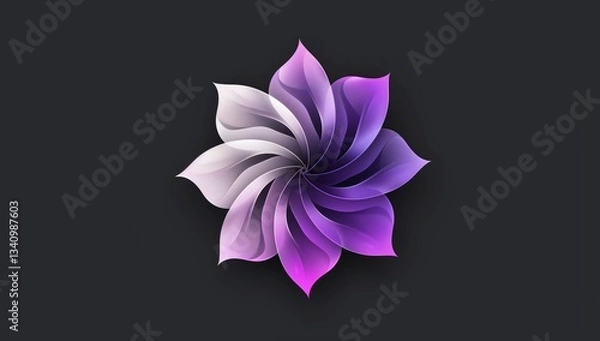 Fototapeta A purple and white gradient flower logo, style with simple shapes on a dark grey background.