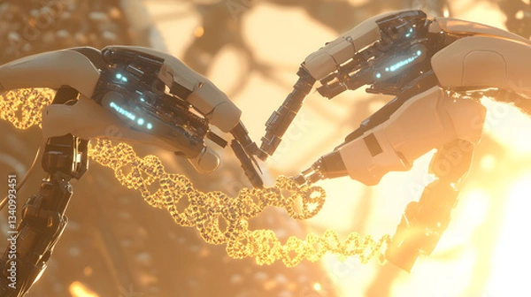 Fototapeta 3d rendering- robot arms repairing dna string