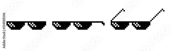 Fototapeta Pixelated sunglasses in different positions, Pixel glasses meme, pixel glasses, sunglasses meme, like a boss meme, pixel art.