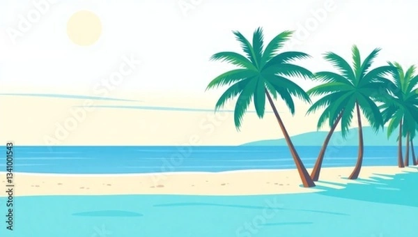 Fototapeta lat Illustration of a Tropical Beach Scene
