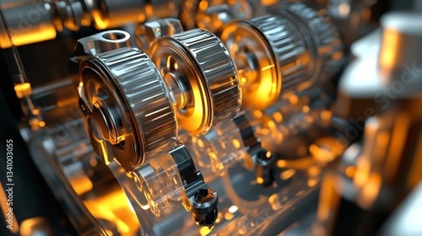 Fototapeta Close-Up View of a High-Performance Piston and Connecting Rod in Motion Within a Transparent Combustion Engine Block