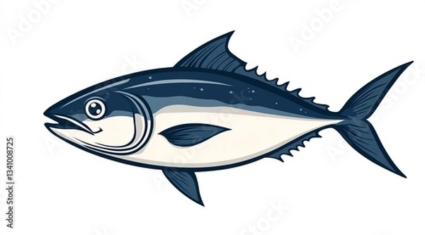Obraz An illustration of a tuna fish seen from the front on a white background, perfect for culinary, ocean life, or seafood-themed projects.