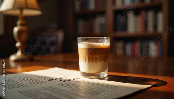 Obraz Layered Coffee in Elegant Library Setting with Warm Lighting
