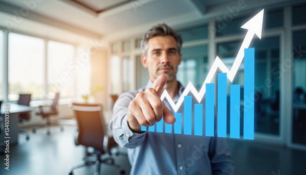 Obraz Business Leader Interacting with Rising Financial Growth Chart in Modern Office