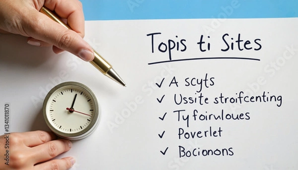 Fototapeta Hand Holding Pen Over Checklist with Misspelled Text on White Paper