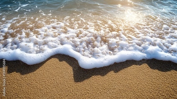 Fototapeta Sunlit waves on sandy beach