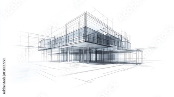 Fototapeta Architectural Sketch of Modern Building Design (2)