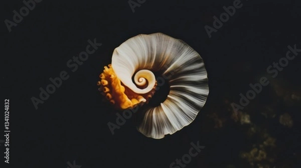 Fototapeta Elegant Nautilus Shell on Dark Background with Detailed Texture