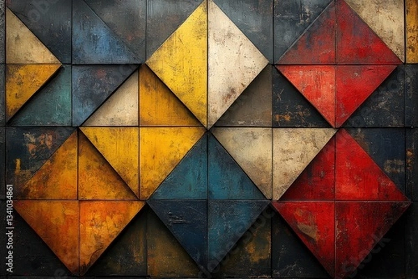 Obraz Abstract Geometric Composition With Pixelated Textures in Shades of Red, Orange, Gray, and Beige Creates a Textured and Layered Visual Effect