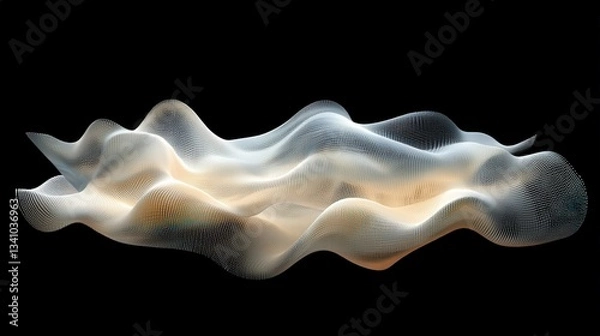 Fototapeta 3D style of Big data visualization. musical stream of sounds. Abstract background with interweaving of dots. Science infographic futuristic. Sound wave visualization. Abstract digital data background