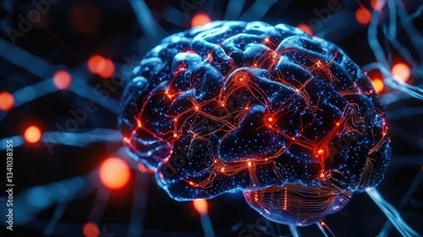 Obraz Artificial intelligence and future of network science concept. A vibrant digital representation of a human brain.
