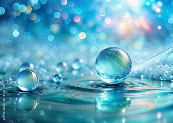 Fototapeta Abstract Light Blue Water Droplets and Bubbles Background Surreal Photography