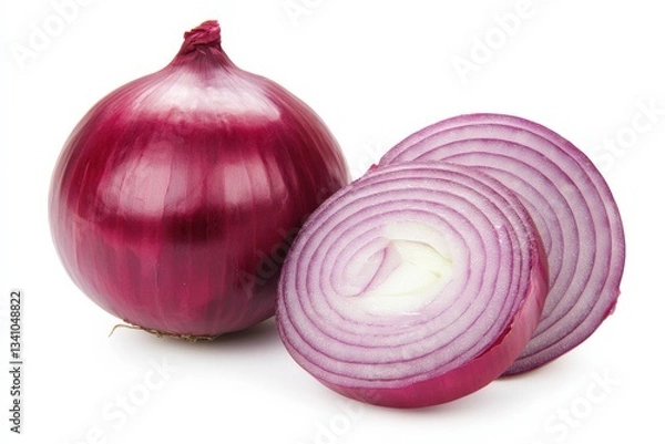 Fototapeta Fresh Red Onion with Cross-Section Slices for Culinary Use