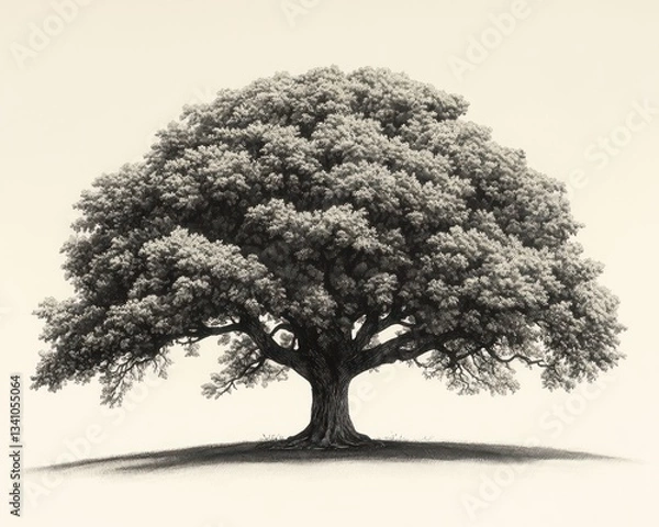 Fototapeta Detailed Ink Illustration of an Oak Tree with Leaves Vintage Botanical Sketch