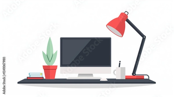 Fototapeta Minimalistic Home Office Illustration - ミニマルなホームオフィスイラスト