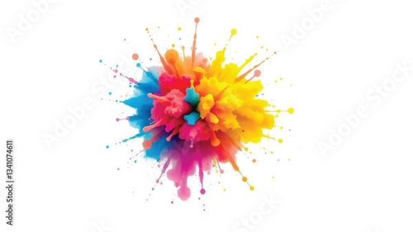 Fototapeta Colorful splashes on white background. Multicolor powder explosion. Vibrant Rainbow Color Explosion.