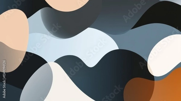 Fototapeta High quality illustration Rounded brush stroke with smooth, circular shapes, soft transitions, and balanced color gradients in black, calm and harmonious