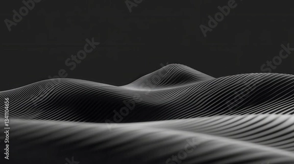 Fototapeta Beautiful black abstract luxury background with 3D texture of wavy lines with golden elements and smooth podium