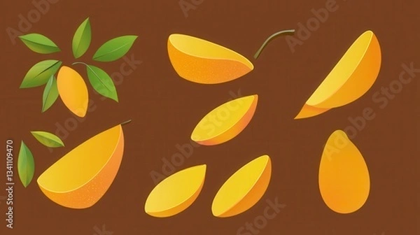 Fototapeta High quality illustration of Stylized mango illustrations with overlapping shapes in brown, artistic and fresh