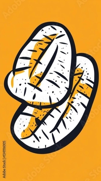 Fototapeta Stylized sweet potatoes with bold outlines in white, expressive and artistic High quality illustration