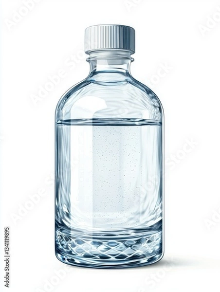 Fototapeta Clear Glass Bottle of Pure Water on White Background for Beverage and Refreshment Themes
