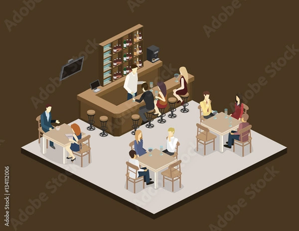 Obraz Isometric 3D flat interior of bar or pub.