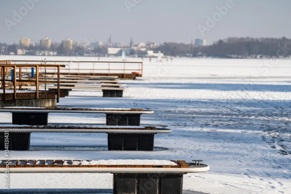Obraz frozen marina - water jetties in the ice