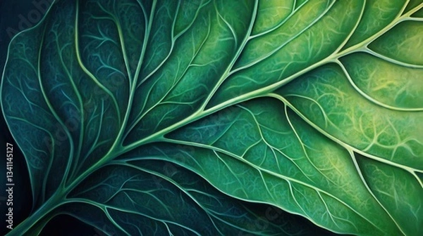 Fototapeta Green leaf, black background. Generative AI