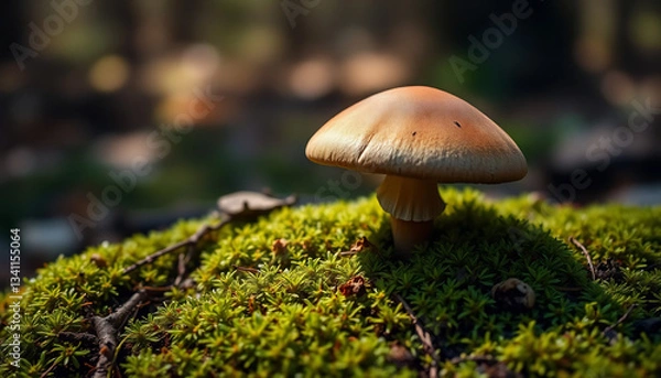 Obraz Single Brown Mushroom on Moss