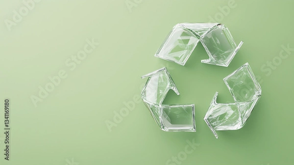 Obraz An eco-recycling symbol made from plastic elements, on a light green background — a theme of waste utilization.