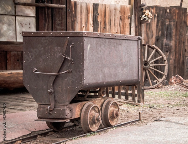 Obraz Metal mining cart for silver transportation in Calico, ghost tow