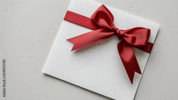 Obraz A red ribbon is tied around a white envelope